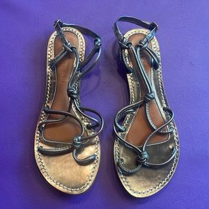 LEIFSDOTTIR sz6 silver gunmetal thing sandals leather